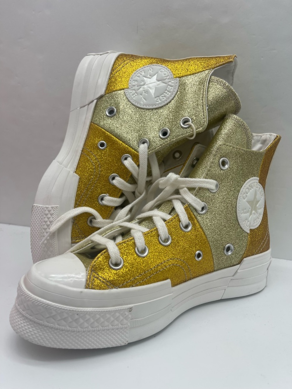 Converse WMNS Chuck 70 Plus Hi A08176C Vintage White/Dark Gold Platform Sneakers - Picture 15 of 16
